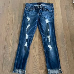 Flying monkey cropped distressed platinum jeans